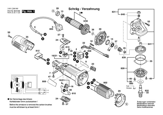 Rzeczywisty schemat części Bosch GWS 7-125, typ 3601C88042